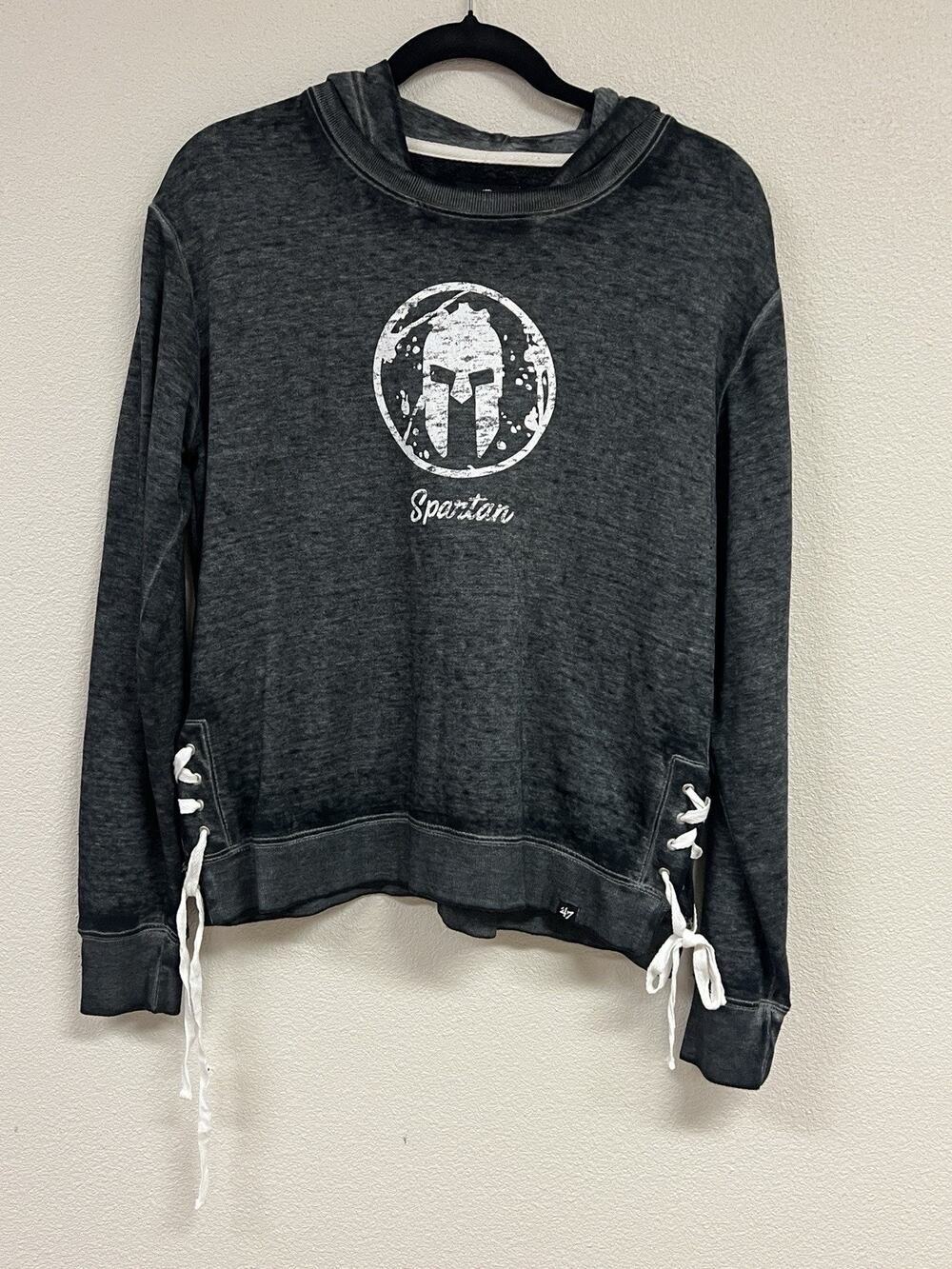 47 Brand Spartan Womens M Lace Up Hoodie Burnout Gray Athleisure Streetwear